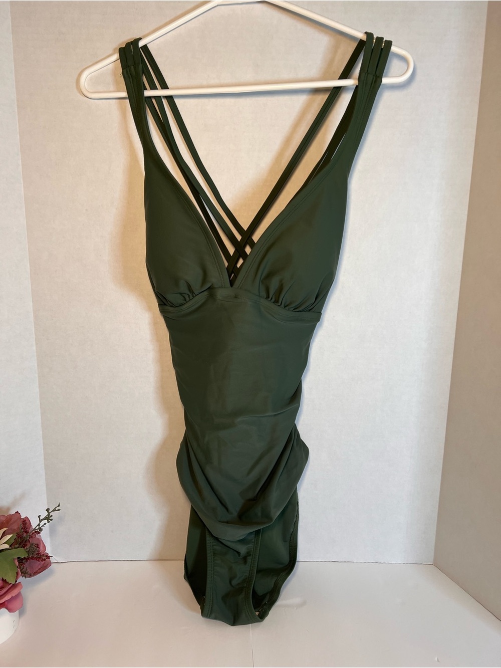 Kona Sol Forest Green Strappy One-Piece Swimsuit - Sz Large